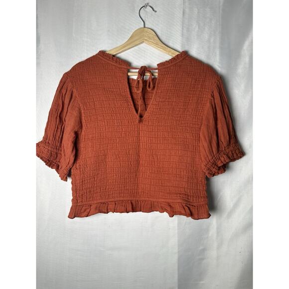 Free People Smocked Top Womens Sz XL Ruffle Peasant Stretchy Cropped Cottagecore - Picture 7 of 8